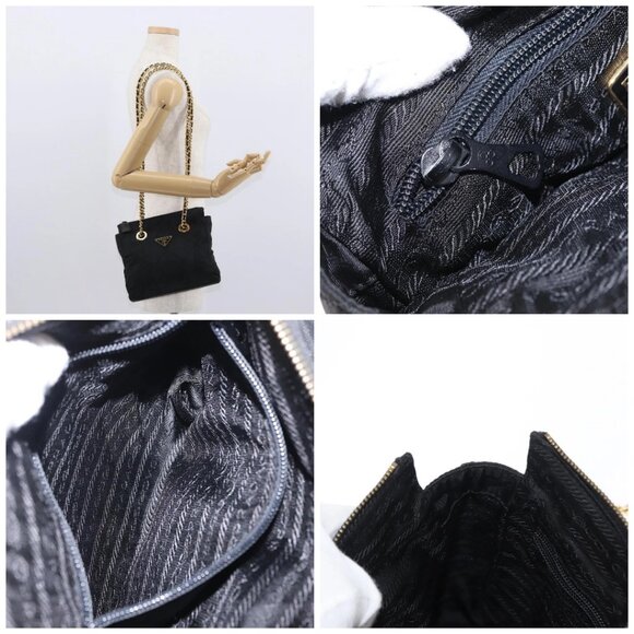 PRADA Chain Shoulder Bag Nylon Black Gold Auth - Picture 15 of 15